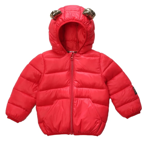 Toddler Kids Winter Coat Kids Puffer Coat with Pocket Zip up Winter Hoodies Coat Solid Color Long Sleeve Winter Thicken Coat Boys Winter Coat Size Bear ears 2-3 Years