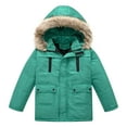 thumbnail image 1 of Baby Girl Boy Winter Down Jacket Fur Collar Hood Thick Warm Outerwear Winter Puffer Jacket Fall Winter Outfit Clothes for Toddler Kids 5-6 Years, 1 of 6