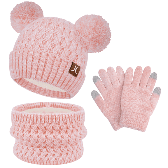Toddler Kids Winter Hats Scarf Touchscreen Gloves Set Knit Pom Beanie Neck Warmer for Girls Boys 2-7 Year Old Gifts