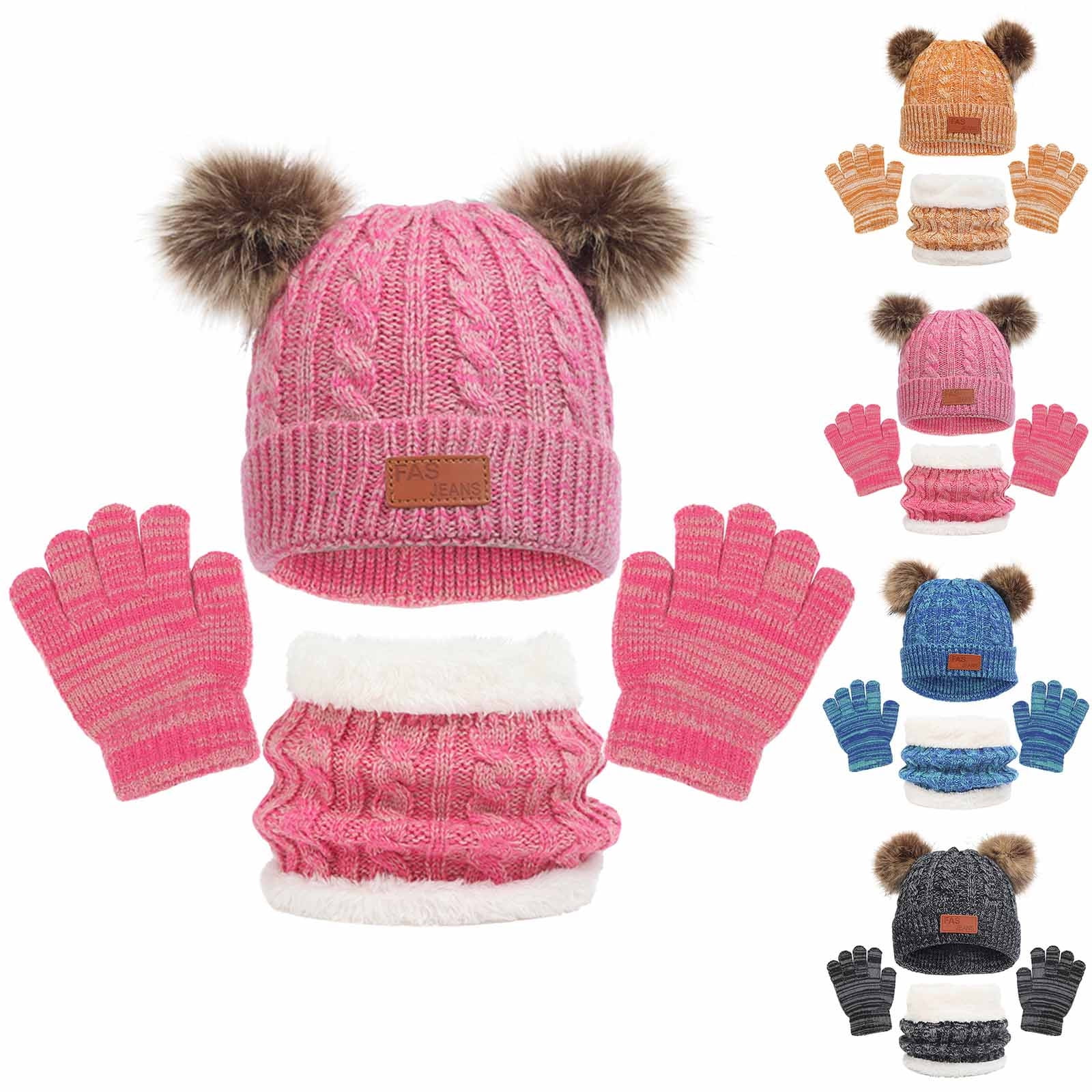 Toddler Kids Winter Knit Hats Gloves Scarfs Beanie Hat Scarf and Gloves