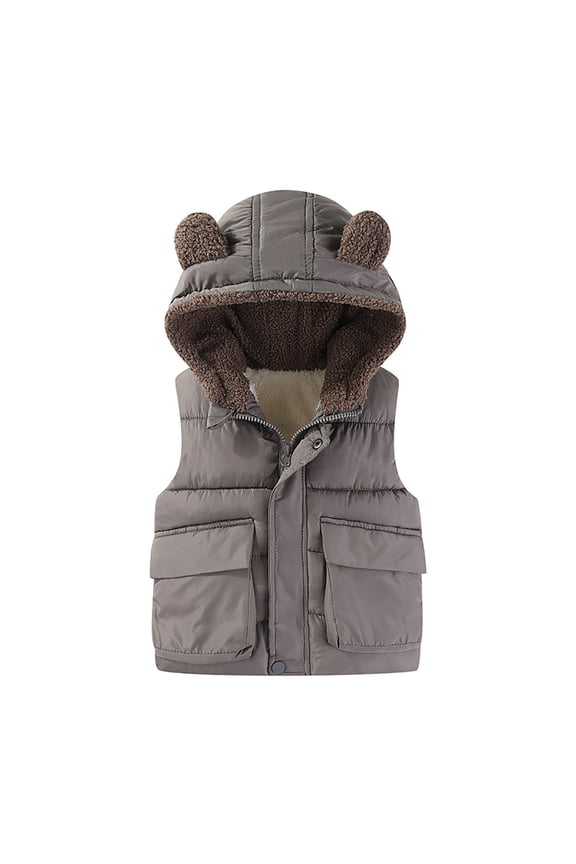 Toddler Kids Winter Vest Boys Girls Hooded Padded Bear Ears Sleeveless Jacket Warm Zip Up Coat with Pocket 1-7 Years