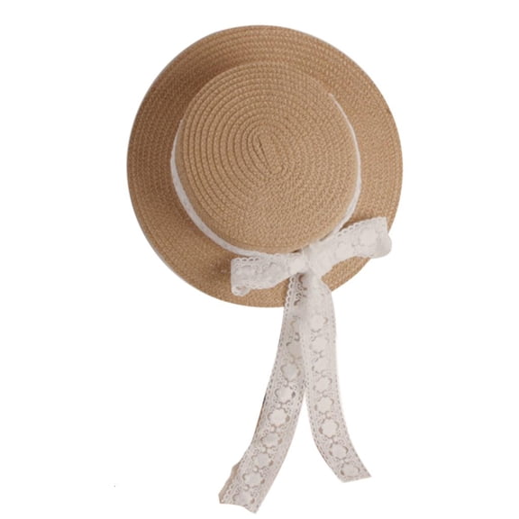 Toddler Kids Woven Straw for Sun Hat with Lace Ribbon Bow Floppy Sunscreen Beach