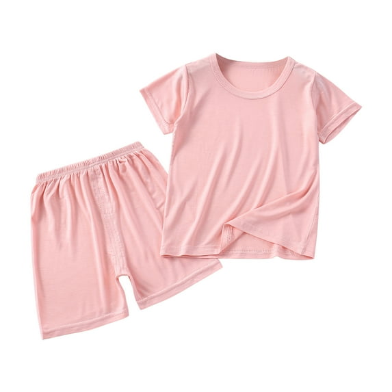 Toddler Kids Solid Color Shorts Set Girls Boys Soft Comfy 2PCS Outfits Short Sleeve Tee Shirts and Short Pants Loungewear Sets 1-2Y