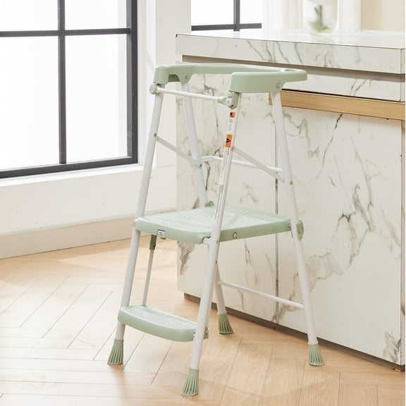 Jocauto Toddler Kitchen 2 Step Stool with Non-slip Pedal and Safety Guardrail, Green
