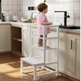 thumbnail image 1 of Toddler Kitchen Step Stool, Adjustable Height with Safety Rail, Steel & Wood Kitchen Stool for Kids, Toddler Helper Stool for Kitchen, Non-slip Toddler Tower White, 1 of 6