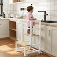 thumbnail image 1 of Toddler Kitchen Step Stool, Adjustable Height with Safety Rail, Steel & Wood Kitchen Stool for Kids, Toddler Helper Stool for Kitchen, Non-slip Toddler Tower Wood, 1 of 8