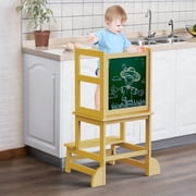 G TALECO GEAR Toddler Kitchen Stool Helper, Step Stool for Kids with Chalkboard Safety Rail for Toddlers 18 Months and Older,Wood, Natural