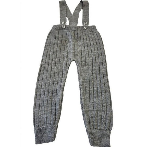 Toddler Knit Pants with Suspenders Rolled Leg Cuff Detailing - Comfortable Pull On Pants for Girls & Boys