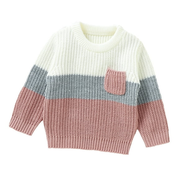Toddler Knit Sweater Boy Patchwork Color Block Knit Sweate Long Sleeve Tops Girl Sweaters Pink 18 Months-24 Months