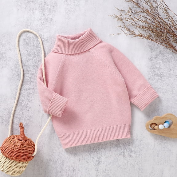 Toddler Knit Sweater Long Sleeve Crewneck Pink Pullover Top Baby Girl Warm Winter Baby Girls' Clothing 12-18 Months