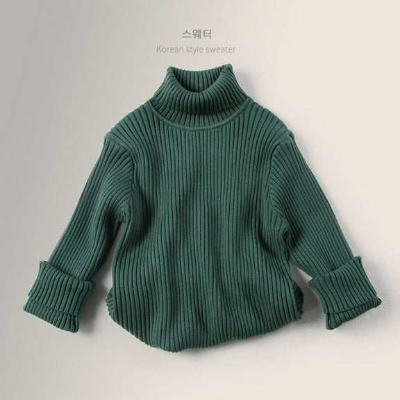 Toddler Knit Sweater Long Sleeve Dark Green Pullover Sweater Warm Winter Baby Girl Clothes Girl Clothes 4-5 Years