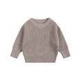 thumbnail image 1 of Toddler Knit Sweater Round Neck Long Sleeve Khaki Pullover Sweatshirt Warm Autumn Winter Outfits Infant Girl Clothes 0-3 Months, 1 of 4
