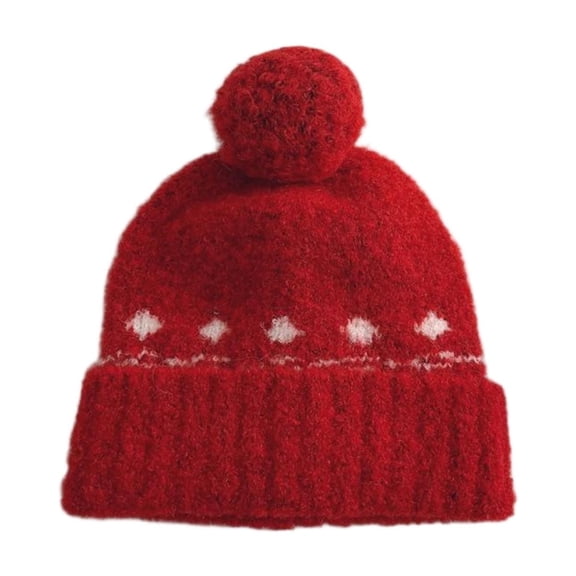 Toddler Knitted Beanie Hat Little Girls Boys Winter Warm Cuffed Beanies Pompom Hat Unisex Kids Cute Skull Cap Red, 0-15 Years