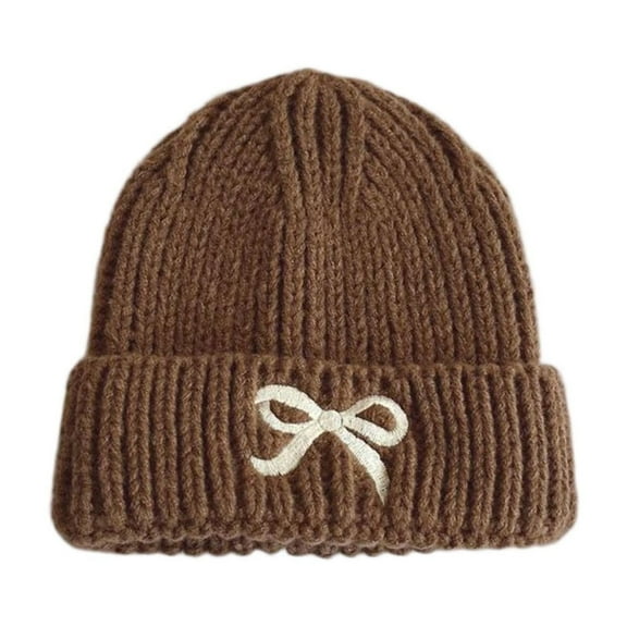 Toddler Knitted Beanie Hat Little Girls Boys Winter Warm Embroidered Cuffed Beanies Unisex Kids Cute Skull Cap Brown, 0-15 Years