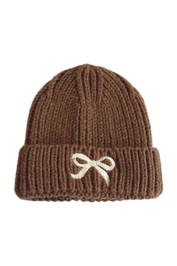 Toddler Knitted Beanie Hat Little Girls Boys Winter Warm Embroidered Cuffed Beanies Unisex Kids Cute Skull Cap Brown, 0-15 Years