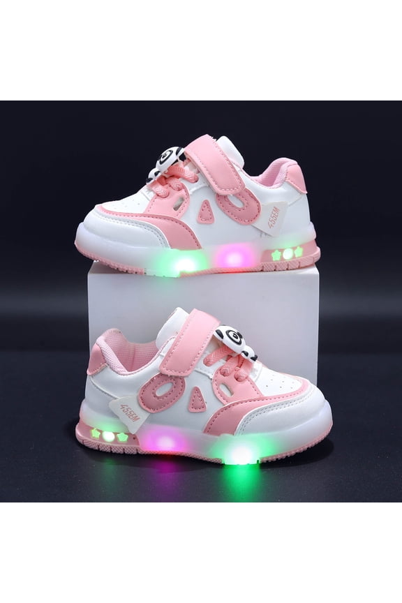 Toddler LED Light Up Shoes Panda Design Hook & Loop Walking Sneakers for Baby Girls Boys Ages 6 Months-6 Years