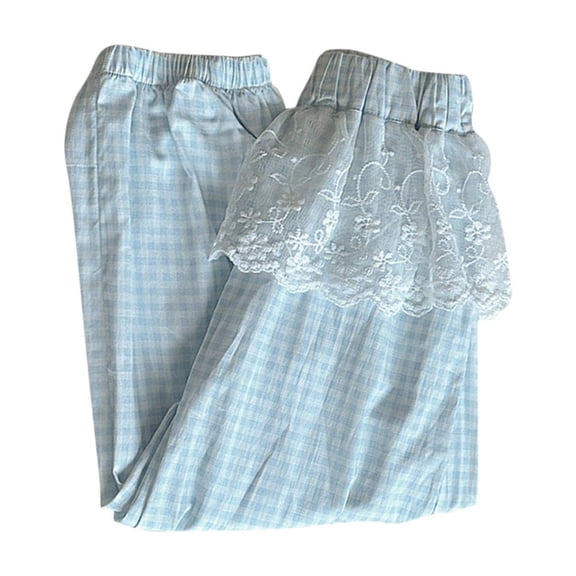 Toddler Lace Trim Checkered Pants Kids Girl Boy Elastic Waist Jogger Pants Casual Plaid Trousers Long Sweatpants