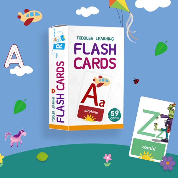 Toddler Learning Flash Cards,Set of 58/50 Alphabet,Vegetables- Educational Preschool Flashcards,Double-Sided for 1-4 Years Old - Toddler Learning Activities