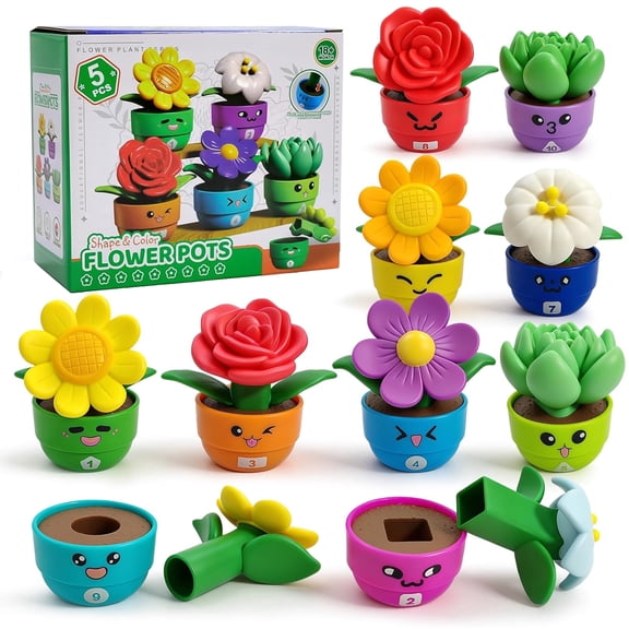 Toddler Learning Toys for 1 2 3 Year Old Boys Girls, Montessori Flower Sorting and Stacking Toy, Color Shape Matching Preschool Educational Game for Fine Motor Skills, 10PCS