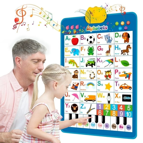 Toddler Learning Toys Electronic Alphabet Poster, Alphabet ABC&123 Wall Chart for Children, Learning Toys with Music, Various Patterns Educational Toys for 3+Years, Blue
