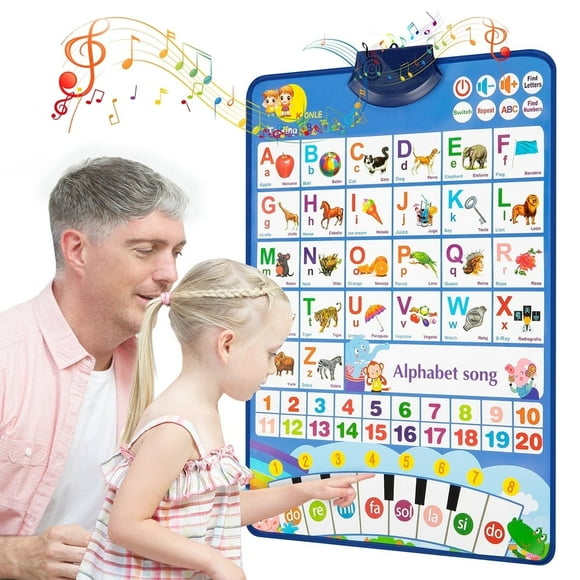 Toddler Learning Toys Electronic Alphabet Poster , Alphabet ABC Wall Chart for Toddlers, Baby Learning Toys with Music Various Patterns for 3-6Y, Blue(Bilingual )