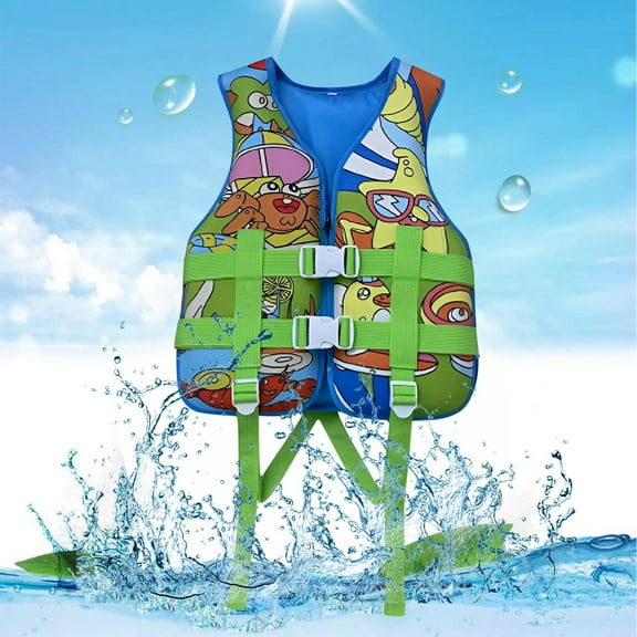 Toddler Life Jacket Cartoon Prints Swimming Vest for Boys and Girls Buoyancy Vest for Outdoor Water Play Toddler Swim Vest Green 2 years-4 years