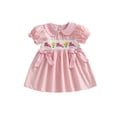 thumbnail image 1 of Toddler Little Baby Girl Easter Outfit Bunny Embroidery Smocked Dress Short Sleeve Doll Collar Bow Plaid Easter Dress Cute Summer Clothes, 1 of 9