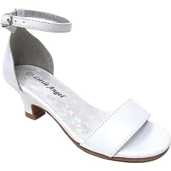 Toddler/Little/Big Girl Glitter/Patent/PU Strap Kitten Heel Ankle Strap Sandal (whtpu, bk3)