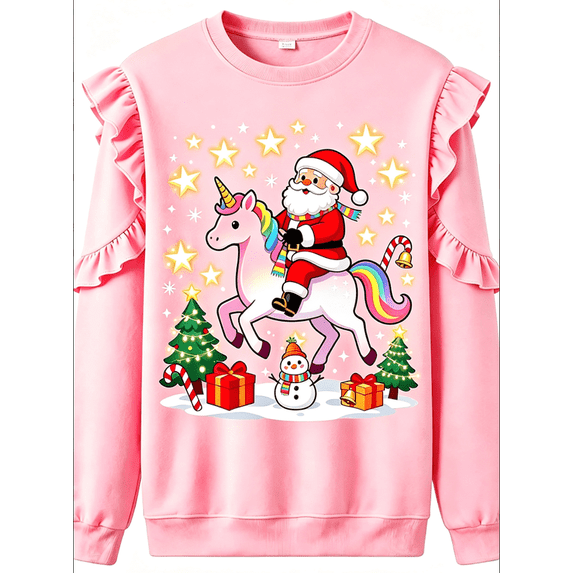 Toddler Little Boy Girl Christmas sweatshirt Unicorn Santa-Pink Shirt Long Sleeve Kid Shirt Top For 4-5T