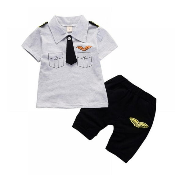 Toddler Little Boy Kids Spring Summer Clothes Cartoon Print Short-sleeved Shirt Shorts Outfit Set Gentleman Outfit Clothes,6M-4T