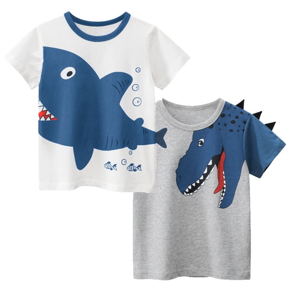 Toddler Little Boys 2-Pack Short Sleeve Crewneck T-Shirts Top Tee Dinosaur 2-7Y