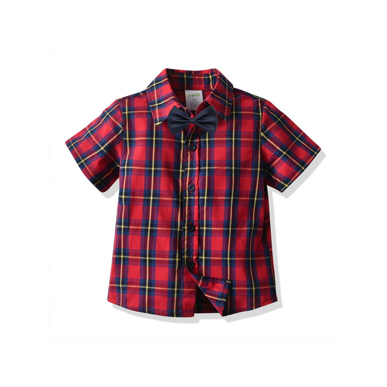 Licupiee Newborn Infant Boy Checkerboard Plaid Print Short Sleeve Button  Down Shirts Shorts Clothes Outfits 