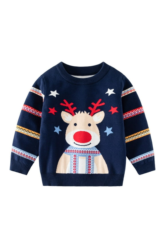 Toddler Little Boys Girls Kids Christmas Sweater Xmas Holiday Party Crewneck Knitwear Cute Pullover Tops 4 Years- 5 Years