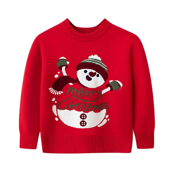 Toddler Little Boys Girls Kids Christmas Sweater Xmas Holiday Party Crewneck Knitwear Cute Pullover Tops 5 Years- 6 Years