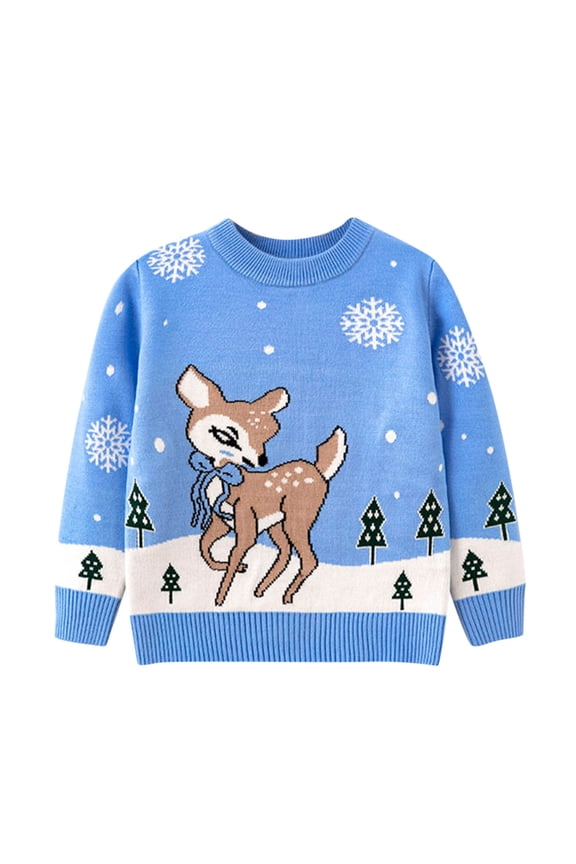 Toddler Little Boys Girls Kids Christmas Sweater Xmas Holiday Party Crewneck Knitwear Cute Pullover Tops 5 Years- 6 Years