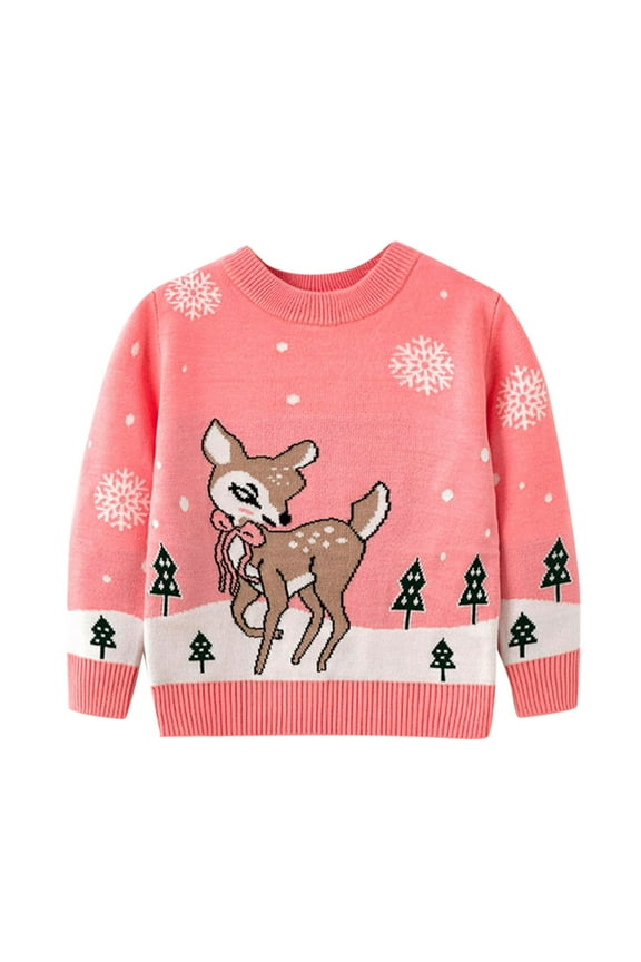 Toddler Little Boys Girls Kids Christmas Sweater Xmas Holiday Party Crewneck Knitwear Cute Pullover Tops 6 Years- 7 Years