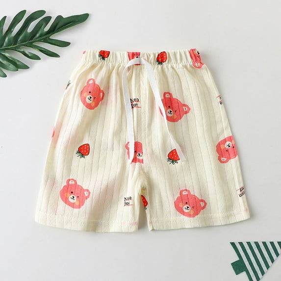 Toddler Little Boys Girls Shorts Cotton Sports Shorts with Elastic Waist Child's Summer Printed Unisex Baby Botton Short Pants Cute Shorts Beige 3-4 Years