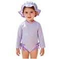 thumbnail image 1 of Toddler Little Girl Bathing Suits Striped One Piece Swimsuit with Ruffled Sunhat Baby Swim Pool Travel Outfits (12 Months, Purple), 1 of 6