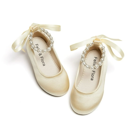 Toddler Little Girl Champagne Gold Dress Shoes Size 9 - Girl Ballet Flats Wedding Party
