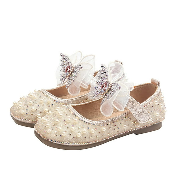 Toddler Little Girl Dress Shoes - Girl's Mary Jane Glitter Pearl Ballet Flats Party School Wedding