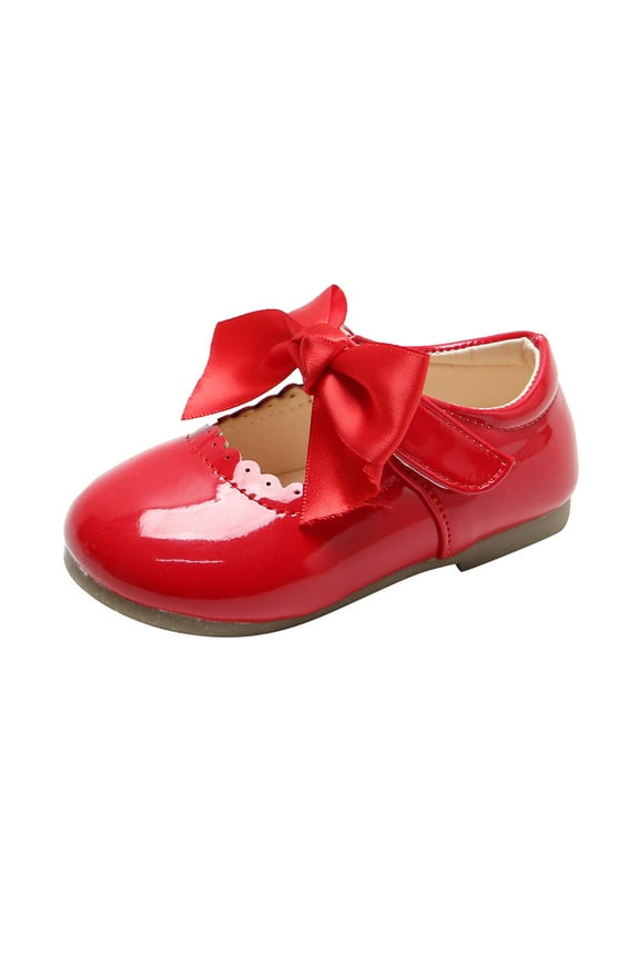 Toddler Little Girl Dress Shoes Mary Jane Flats Party Toddler Shoes Baby Girls Cute Fashion Bow Hollow Out Non-slip Small Leather Princess Shoes Red 2.5-3 Years