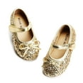 thumbnail image 1 of Toddler Little Girl Gold Dress Shoes Size 11 - Girl Ballet Flats Wedding Party, 1 of 6