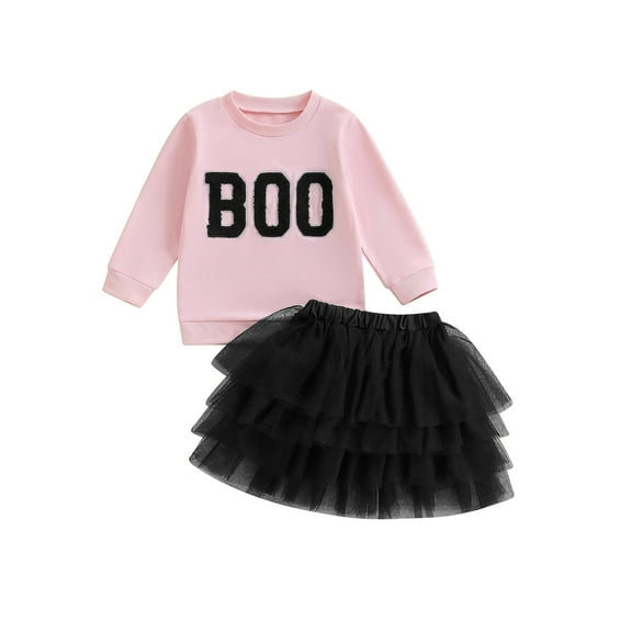Toddler Little Girl Halloween Skirt Outfit Boo Sweatshirt Pullover Long Sleeve Shirt Tutu Tulle Dress Fall Clothes 1-6T
