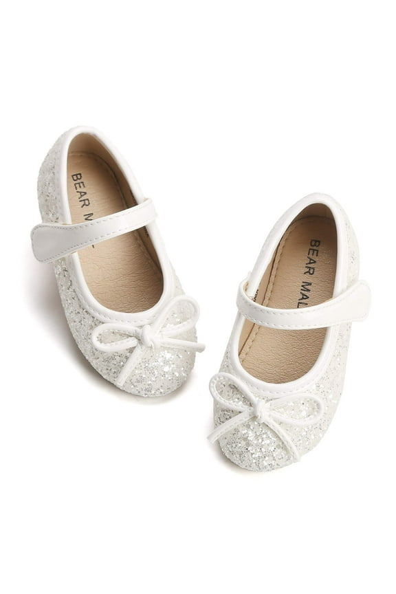Toddler Little Girl White Dress Shoes Size 9 - Girl Ballet Flats Wedding Party