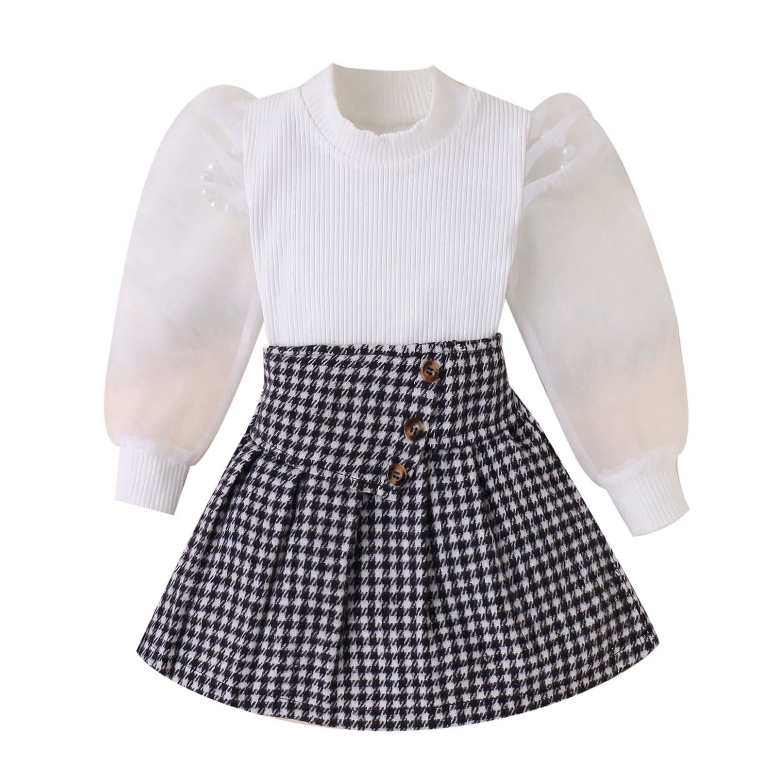 Little Girl Black And White Plaid Skirt Dress Formal Dress Black