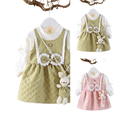 thumbnail image 1 of Toddler Little Girls Dress Bow Fall Winter Clothes Kids Girls Outfits Long Sleeve Thanksgiving School Picture Day Outfits Green 3-4Y(110), 1 of 9