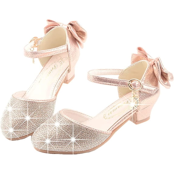 Toddler Little Girls Dress Shoes Glitter Low Heel Mary Jane Sparkle Party Wedding Bridesmaids Princess Pumps Flower Girl Shoes