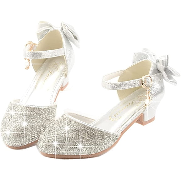 Toddler Little Girls Dress Shoes Glitter Low Heel Mary Jane Sparkle Party Wedding Bridesmaids Princess Pumps Flower Girl Shoes