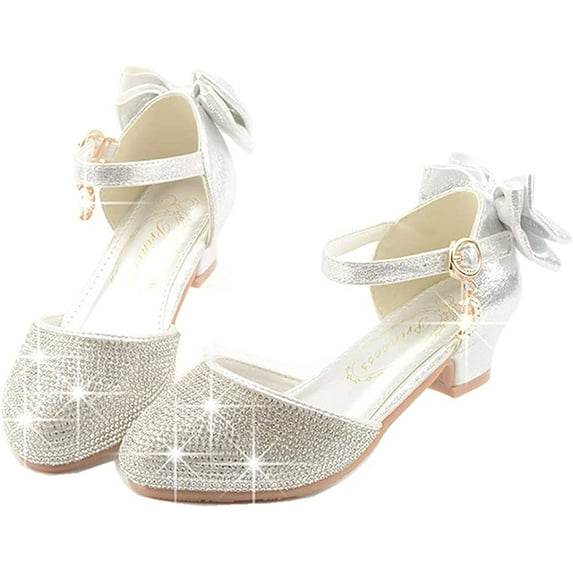 Toddler Little Girls Dress Shoes Glitter Low Heel Mary Jane Sparkle Party Wedding Bridesmaids Princess Pumps Flower Girl Shoes