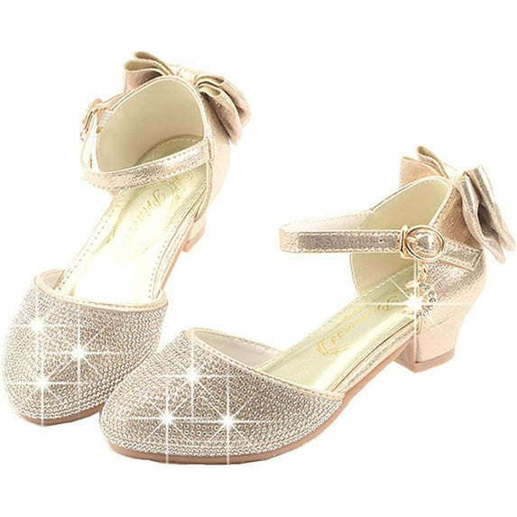 Toddler Little Girls Dress Shoes Glitter Low Heel Mary Jane Sparkle Party Wedding Bridesmaids Princess Pumps Flower Girl Shoes